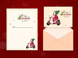 Merry Christmas Happy New Year Greeting Card With Envelope In Front And Back View. vector