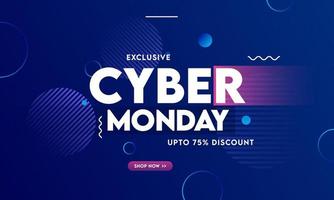 Exclusive Cyber Monday Sale Banner Design with Discount Offer on Blue Abstract Geometric Background. vector