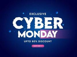 Sale Poster Design with Discount Offer and Glitch Style Cyber Monday Text on Blue Binary Code Background. vector