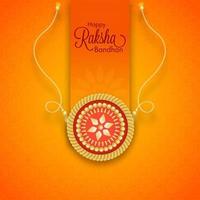 Happy Raksha Bandhan Concept with Golden Rakhi on Glossy Orange Background. vector