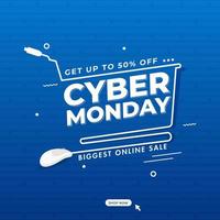Cyber Monday Biggest Online Sale Poster Design with Discount Offer and Wired Mouse on White Background. vector