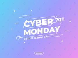 Cyber Monday Biggest Online Sale Poster Design with Discount Offer on Blue and Pink Gradient Background. vector