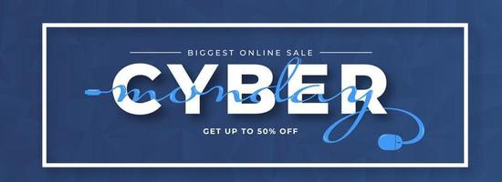 Cyber Monday Biggest Online Sale Header or Banner Design with Discount Offer on Blue Polygonal Triangle Background. vector