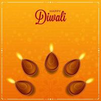 Top View Of Illuminated Oil Lamps on Yellow Bokeh Blur Background For Happy Diwali Celebration. vector