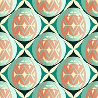 Vintage Style Floral Egg Shapes And Rhombus Seamless Background In Green And Orange Color. vector