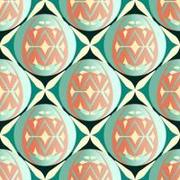 Vintage Style Floral Egg Shapes And Rhombus Seamless Background In Green And Orange Color. vector