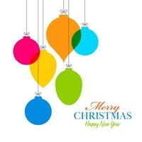 Flat Style Colorful Baubles Hang on White Background for Merry Christmas Happy New Year Celebration. vector