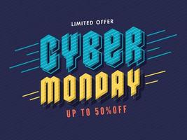 Creative Cyber Monday Text with Discount Offer on Blue Diagonal Lines Background for Sale. Can be used as poster design. vector