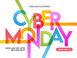 Colorful Stylish Cyber Monday Text with Discount Offer on White Background for Sale. vector