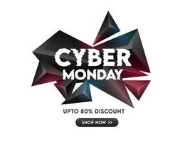 Glitch Style Cyber Monday Text with Discount Offer and 3D Triangle Elements on White Background. vector