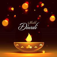 Dark Brown Bokeh Background With Illuminate Oil Lamp For Happy Diwali Celebration. vector