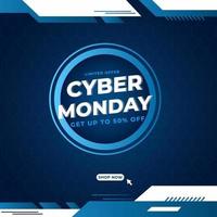 Cyber Monday Sale Poster Design with Discount Offer on Abstract Blue Hexagon Pattern Background. vector