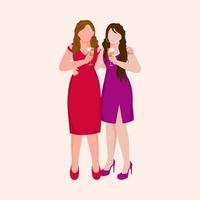 Vector of Faceless Two Women Holding Wine Glasses On Peach Background.