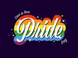 Pride text on rainbow colors stripe background. Love is Love concept for LGBTQ community. vector