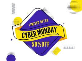 Cyber Monday Sale Square Shape Label with Discount Offer on Abstract White Background. vector