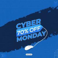 Cyber Monday Text with Tag, Realistic Mouse on Blue Binary Code and Circuit Board Background for Sale. vector