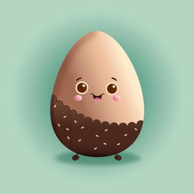 Illustration Of Excited Brown Egg Character On Pastel Green Background. Happy Easter Day Concept.