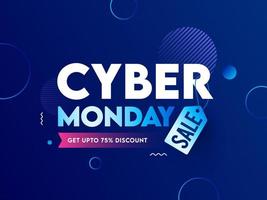 Cyber Monday Sale Poster Design with Discount Offer on Blue Circles Background. vector