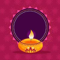 Illuminated Oil Lamp With Empty Purple Circular Frame And Noise Effect On Dark Pink Background. vector