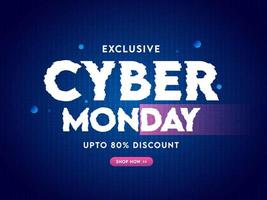 Sale Poster Design with Discount Offer and Glitch Style Cyber Monday Text on Blue Binary Code Background. vector