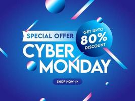 Cyber Monday Poster Design with Discount Offer on Glossy Blue Background. vector