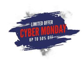 Cyber Monday Text with Discount Offer and Blue Brush Stroke Effect on White Halftone Background for Advertising. vector