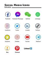 completamente editable completar conjunto de vector social medios de comunicación íconos gorjeo, instagram, YouTube, Linkedin, Snapchat, Tik Tok, whatsapp, chatear, telegrama, interés, regatear, y más símbolos