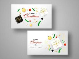 Merry Christmas New Year Greeting Card Or Horizontal Template Set On Grey Background. vector