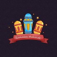 Islamic Holy Month of Ramadan Concept with Colorful Illuminating Lanterns on Purple Background. vector