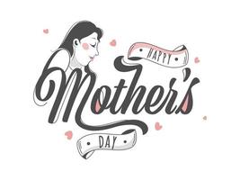 Vector illustration of a young mother and stylish text Happy Mother's Day on white background.