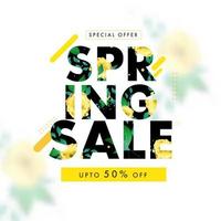 Spring Sale Text in Floral Pattern with Discount Offer on White Background for Advertising Poster Design. vector