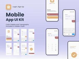 Mobile App UI, UX, GUI Layout With Different Login Screens Including Account Sign In, Sign Up And Password Screens For Responsive Website Wireframe. vector