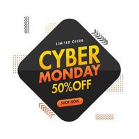 Cyber Monday Sale Poster Design with Discount Offer on Black Square Shape and White Background. vector