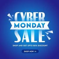 Cyber Monday Sale Poster Design in Blue Color with Discount Offer. vector