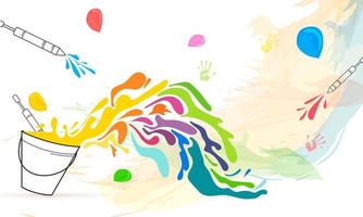 Line Art Illustration of Color Bucket with Water Gun and Balloons on Watercolor Effect Background. vector