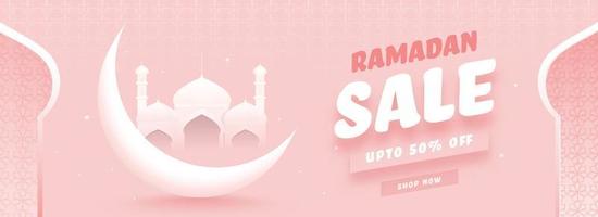 Ramadan Sale Header or Banner Design with Crescent Moon and Mosque. vector