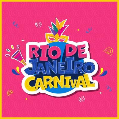 Sticker Style Rio De Janeiro Carnival Text With Colorful Feather Mask, Vuvuzela On Pink Swirl Pattern Background.