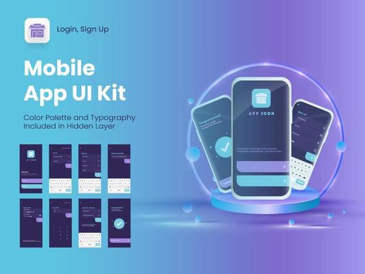 Mobile App UI, UX, GUI Layout With Different Login Screens Including Account Sign In, Sign Up And Password Screens For Responsive Website Wireframe.