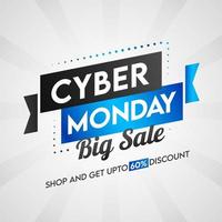 Cyber Monday Big Sale Poster Design with Discount Offer on White Rays Background. vector