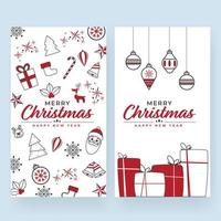 Merry Christmas New Year Template Design Decorated With Xmas Icons In Two Options. vector