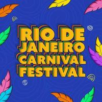 3D Layered Rio De Janeiro Carnival Festival Font On Colorful Feathers Decorated Blue Swirl Pattern Background. vector