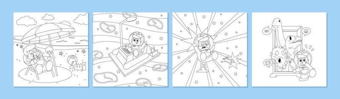 Coloring Book of Boy and His Adventurous Tools vector