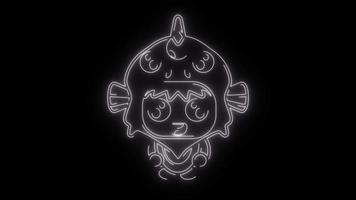 glühen Linie Maskottchen Kostüm Charakter Animation. auf ein schwarz Hintergrund video