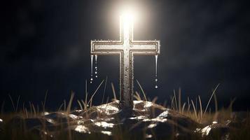 Christian cross on a dark background. 3D rendering photo