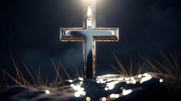 Christian cross on a dark background. 3D rendering photo