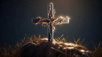 Christian cross on a dark background. 3D rendering photo