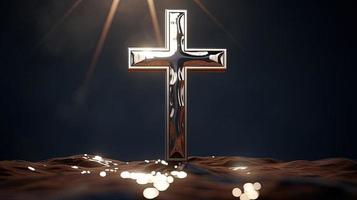 Christian cross on a dark background. 3D rendering photo