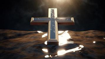 Christian cross on a dark background. 3D rendering photo