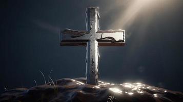 Christian cross on a dark background. 3D rendering photo