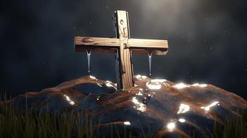 Christian cross on a dark background. 3D rendering photo